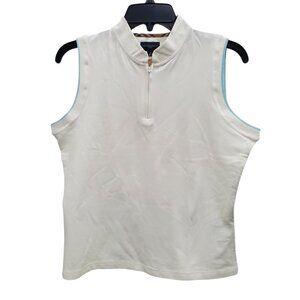 Burberry Golf Women's White Blue Trim Preppy 1/4 Zip Sleeveless‎ Pullover NWT M